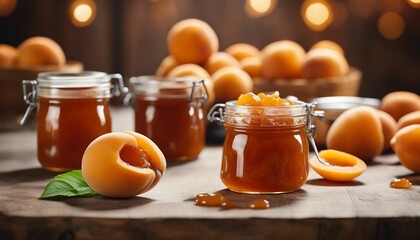 fresh apricot jam, on the decorated background

