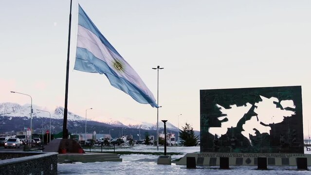 Malvinas War Memorial, Plaza Islas Malvinas (Falklands Square), Ushuaia, Tierra del Fuego Province, Argentina. 