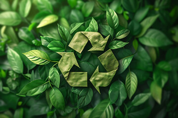 Recycle Symbol, Green Leaves Background, Environmental Conservation