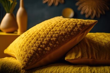 Fototapeta na wymiar luminous yellow pillows in the color scheme of the year 2021