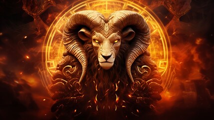 Aries  independent and passionate traits reflected in charging ram and sparks of vitality