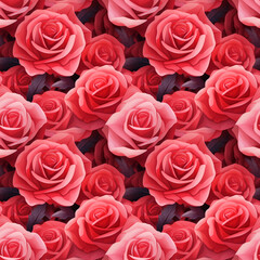 Illustrated Compact Pink and Red Roses Seamless Pattern
