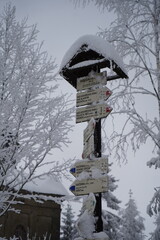 Czech direction sign in winter
