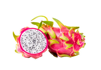 Dragon fruit isolated on white background, fresh pitahaya or pitaya