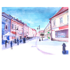 Fototapeta na wymiar urbanic landscape romantic street in the history street of city with blue summer sky 