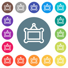 Vintage wall picture frame outline flat white icons on round color backgrounds