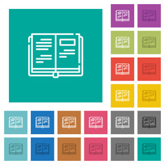 Open book outline square flat multi colored icons
