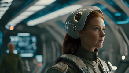 a woman in a spaceship