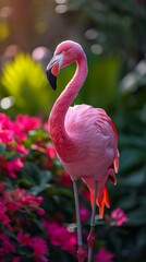 pink flamingo standing garden flowers portrait cartoon animal city heat color profile zoo pearl queen pinkie pie