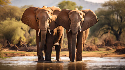 A couple of elephants standing next to each other