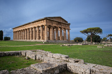 Tempio di Hera II in the Archaeological Park of Paestum, Campania, Italy. 
