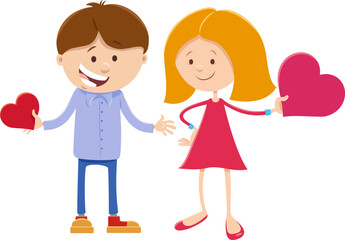 cartoon girl and boy characters on Valentines Day