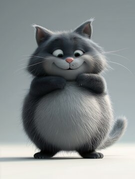 kitty cat kitten standing paws crossed still despicable fat grey smiling city thick furry neck chest fluff cute aliased goose wide grin hamster obese