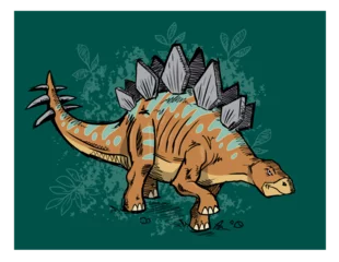 Door stickers Cartoon draw Stegosaurs dinosaur vector illustration art