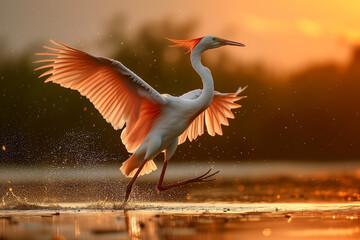 heron at sunset