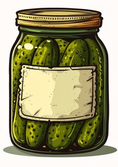 cartoon pickles jar label vector streaming slavic cucumbers flat cell shading bright sauce illustration - obrazy, fototapety, plakaty