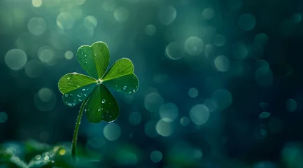 Tuinposter clover deep droplets middle field early medieval background full lucky clovers verdigris serial earth optimism treasures gold banner © Cary