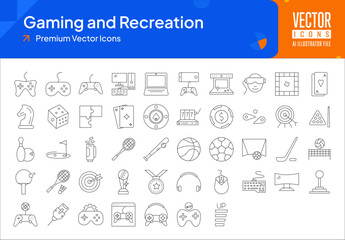 Set of gaming icons. gaming and recreation web icons in thinline style. joystick, console, mobile gaming, arcade machine icon collection. Line icons pack. vector illustration ai eps file