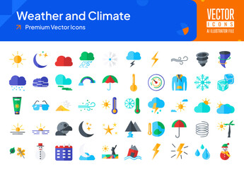 Set of weather icons. weather and climate web icons in flat style. thunderstorm, wind, tornado, fog, mist icon collection. Flat icons pack. vector illustration ai eps file