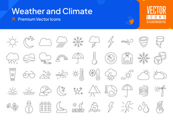 Set of weather icons. weather and climate web icons in thinline style. thunderstorm, wind, tornado, fog, mist icon collection. Line icons pack. vector illustration ai eps file