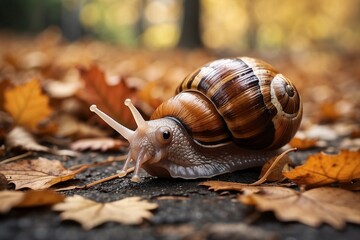 snail on leaf - obrazy, fototapety, plakaty