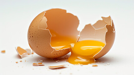 broken hens egg on white background.