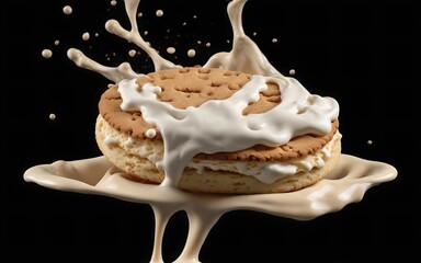 Falling Cookie with splashing vanilla cream and cinnamon