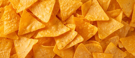 Full frame deep fried mexican corn tortilla chips background banner - Powered by Adobe