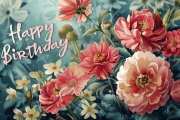 Floral Happy Birthday banner Generative AI
