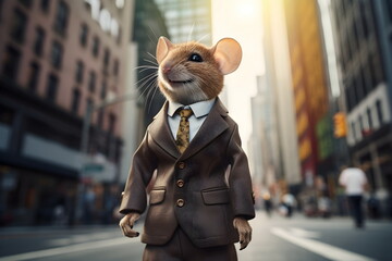 Fototapeta premium business mouse in suit on city street , Generative Ai