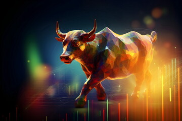 bull power on stock exchange on trading background, Generative AI