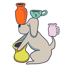 color dogs and ceramic in flat style in vector. template for print advertising poster sticker icon illustration