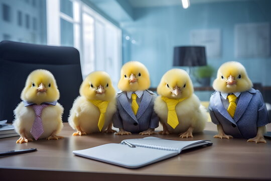 group of business chicken meeting conference in office, Generative AI