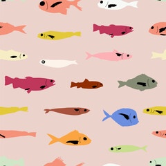 Cute funny fish seamless pattern. Creative childish vector undersea background. Perfect for kids apparel, fabric, textile, nursery decoration, wrapping paper.