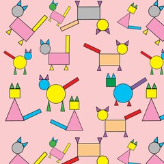 seamless pattern with geometric cats 
