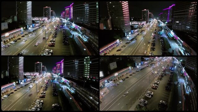 Collage with city traffic on New Arbat street with illumination