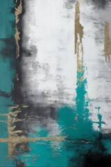 Cyan and gold abstract background with brushstrokes and paint splashes