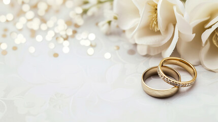 advertising wedding background with two Rings, with empty copy space