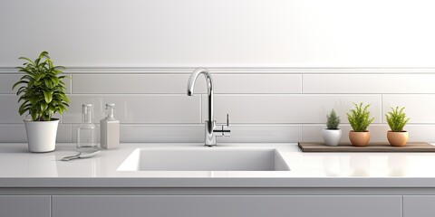 Fototapeta na wymiar Contemporary white kitchen counter and sink.