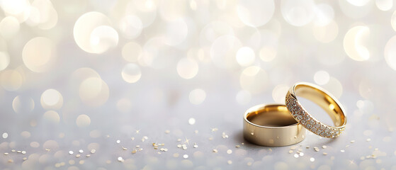 advertising wedding background with two Rings, with empty copy space