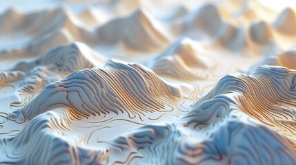 3D Topographic height map, geology survey. Topographic cartography, contour map, 3D relief. abstract geographic resource map with mountains. 3D rendering - obrazy, fototapety, plakaty
