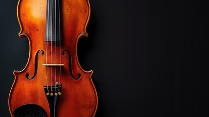 Fototapeta na wymiar Side view of a classic violin against a dark, moody backdrop
