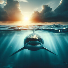 Underwater aggressive blue shark  - obrazy, fototapety, plakaty