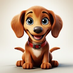 Friendly cheerful cartoon character 3d dachshund puppy illustration for children. Cute dachshund dog print on clothing, stationery, books, merchandise. 3D dachshund toy puppy. Funny pets.