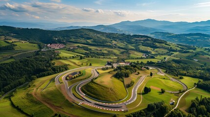 Fototapeta premium Florence, Italy - 15 August 2021: Aerial view of Mugello Circuit, Italy