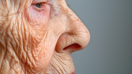 Close-up of an elderly woman's face showing details and texture
