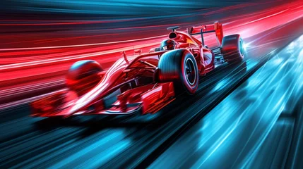Fototapete Formula One f1. Abstract vector 3d f 1 bolide racecar on speedway. Fast motion. Finish line. Success in competition, race winner, business win concept. Auto sport, fast automobile symbol © Orxan