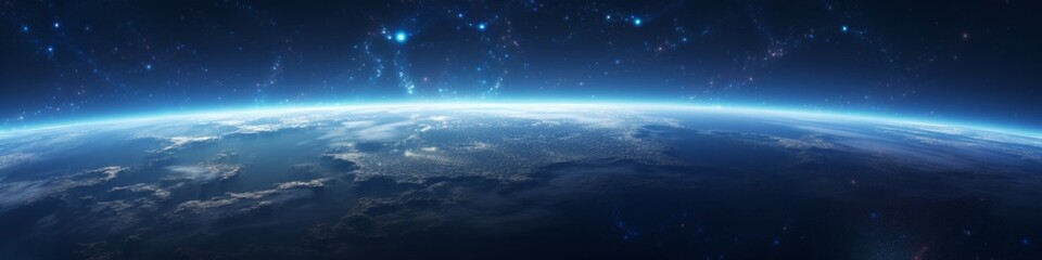 Global communications themed Banner background, of planet earth linked by high-tech forms of communication for media trade and industry. - obrazy, fototapety, plakaty