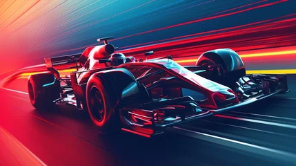 Foto op Canvas Formula One f1. Abstract vector 3d f 1 bolide racecar on speedway. Fast motion. Finish line. Success in competition, race winner, business win concept. Auto sport, fast automobile symbol © Orxan