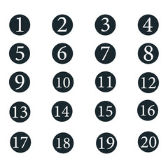 Number digit icon vector set. Simple round numbers symbol set. Black isolated font in vector flat. Vector illustration. EPS file 205.
